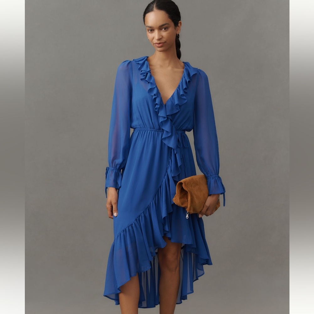 Anthropologie Long-Sleeve Ruffled Asymmetric Midi Dress - Picture 4 of 4